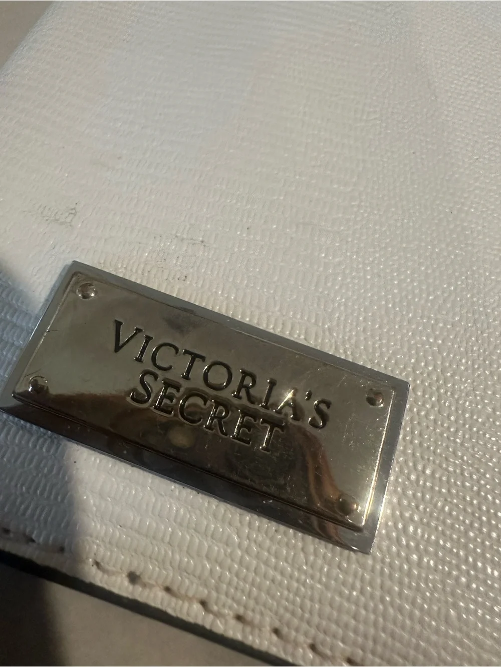 Victoria's Secret White Textured Passport Wallet with Metal Logo